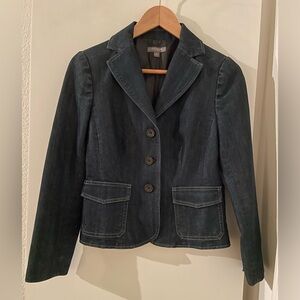 2P Cotton/Denim Blazer Jacket Ann Taylor Single Breasted Dark Wash NWOT new!